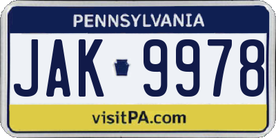 PA license plate JAK9978