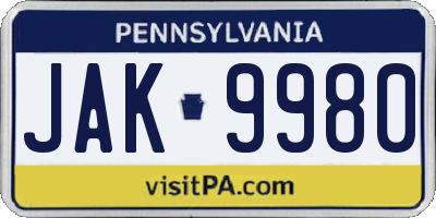 PA license plate JAK9980