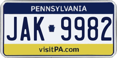 PA license plate JAK9982