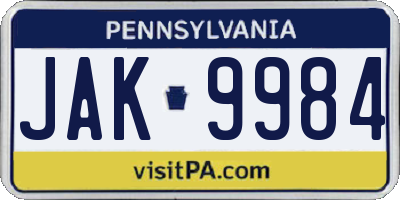 PA license plate JAK9984