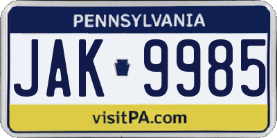 PA license plate JAK9985