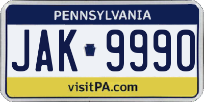 PA license plate JAK9990