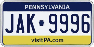 PA license plate JAK9996