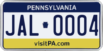 PA license plate JAL0004