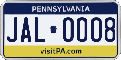 PA license plate JAL0008