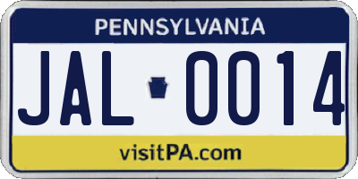 PA license plate JAL0014