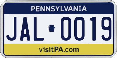 PA license plate JAL0019