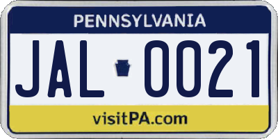 PA license plate JAL0021