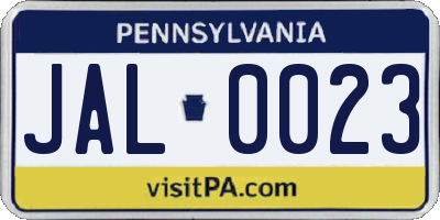 PA license plate JAL0023