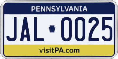 PA license plate JAL0025