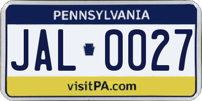 PA license plate JAL0027