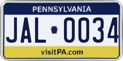 PA license plate JAL0034