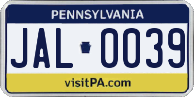 PA license plate JAL0039