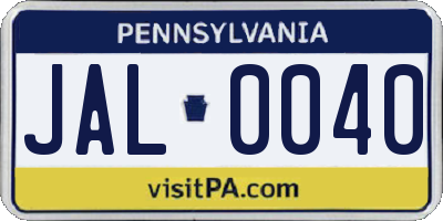 PA license plate JAL0040