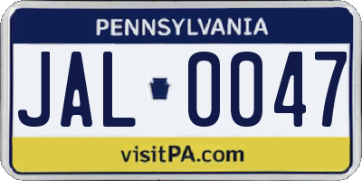 PA license plate JAL0047