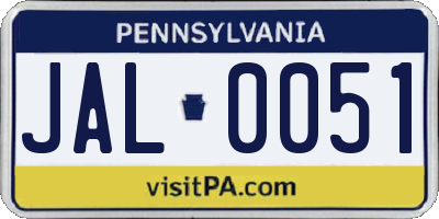 PA license plate JAL0051