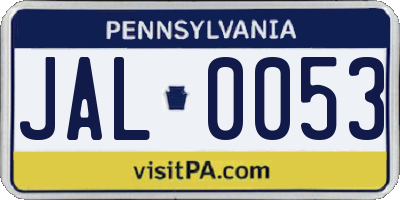 PA license plate JAL0053