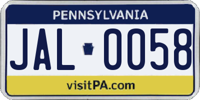 PA license plate JAL0058