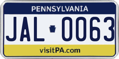 PA license plate JAL0063