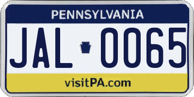 PA license plate JAL0065