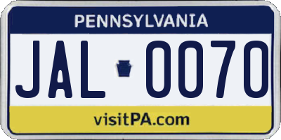 PA license plate JAL0070