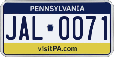 PA license plate JAL0071