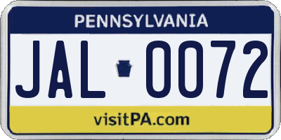 PA license plate JAL0072