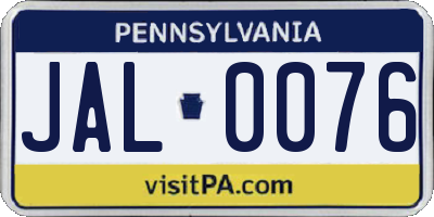 PA license plate JAL0076