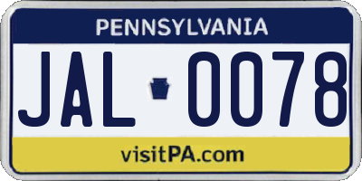 PA license plate JAL0078