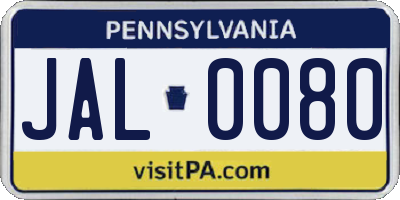 PA license plate JAL0080