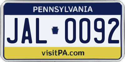 PA license plate JAL0092