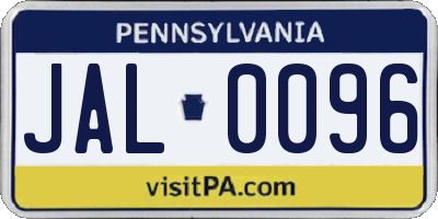 PA license plate JAL0096