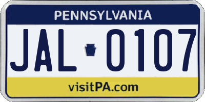 PA license plate JAL0107