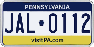 PA license plate JAL0112