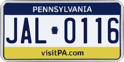 PA license plate JAL0116