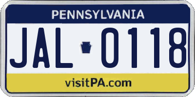 PA license plate JAL0118