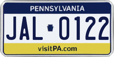 PA license plate JAL0122