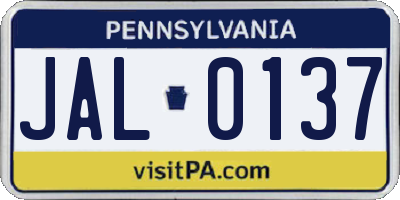 PA license plate JAL0137
