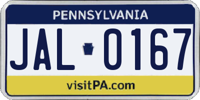PA license plate JAL0167
