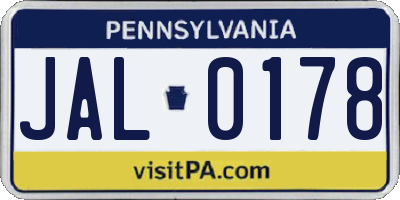 PA license plate JAL0178