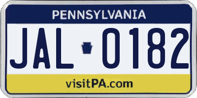 PA license plate JAL0182