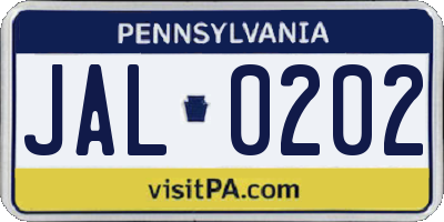 PA license plate JAL0202