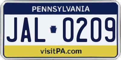 PA license plate JAL0209