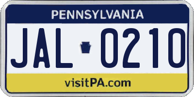 PA license plate JAL0210