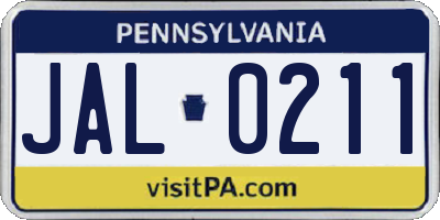 PA license plate JAL0211