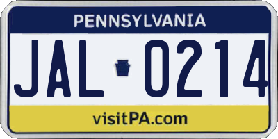 PA license plate JAL0214