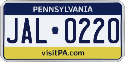PA license plate JAL0220