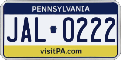 PA license plate JAL0222