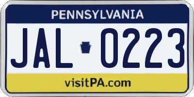 PA license plate JAL0223