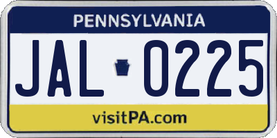 PA license plate JAL0225
